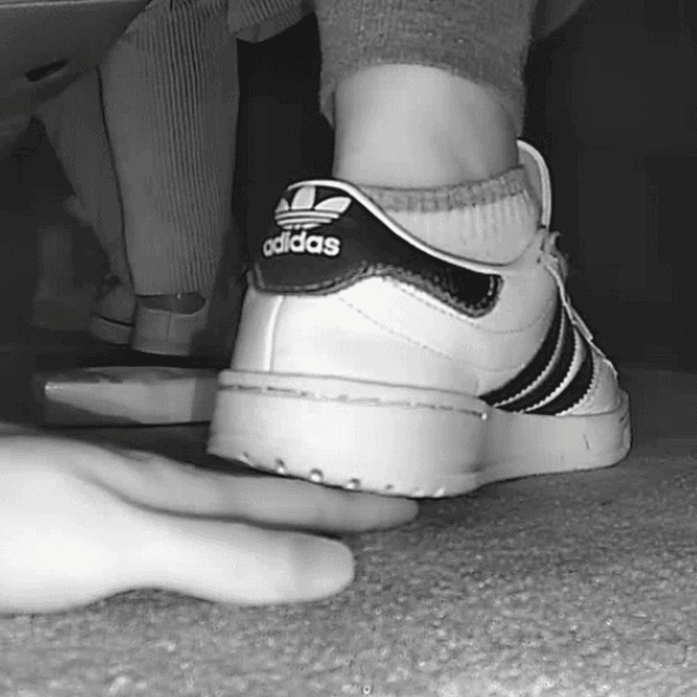 Two women in cinema unaware hand trample with Adidas + Gucci sneakers 3