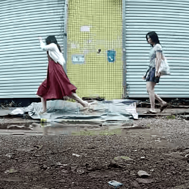 Outdoor human carpet unaware trampled by women 1