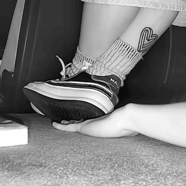 Woman in canvas shoes unaware hand trample in cinema 3